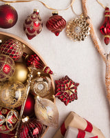 Kit 24 Enfeites para Árvore de Natal Vermelho e Dourado com Bolas e Pendentes Decorativos - Imagem 1