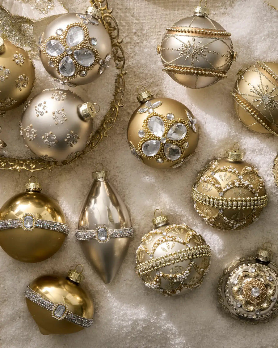 Kit 30 Enfeites para Árvore de Natal Dourado e Champagne com Pedrarias Decorativas