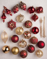 Kit 24 Enfeites para Árvore de Natal Vermelho e Dourado com Bolas e Pendentes Decorativos - Imagem 2