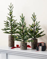 Trio de Mini Árvores de Natal Bosque Encantado Vasos Rústicos com Luzes LED - Imagem 1