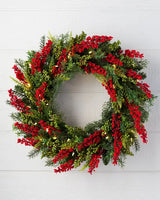 Guirlanda de Natal 90 cm com LED, Folhagens Verdes e Frutas Vermelhas - Imagem 1