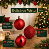 Kit 100 Bolas de Natal Vermelhas 3 cm, 4 cm e 6 cm + Ponteira Estrela + Maleta Organizadora - Imagem 5
