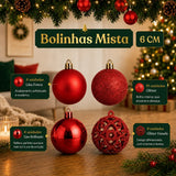 Kit 100 Bolas de Natal Vermelhas 3 cm, 4 cm e 6 cm + Ponteira Estrela + Maleta Organizadora - Imagem 3
