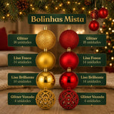 Kit 100 Bolas de Natal Vermelho e Dourado 3 cm, 4 cm e 6 cm + Ponteira Estrela Dourada - Imagem 2
