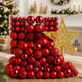 Kit 100 Bolas de Natal Vermelhas 3 cm, 4 cm e 6 cm + Ponteira Estrela + Maleta Organizadora - Imagem 1