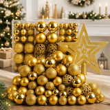 Kit 100 Bolas de Natal Douradas 3 cm, 4 cm e 6 cm + Ponteira Estrela + Maleta Organizadora - Imagem 1