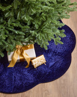 Saia para Árvore de Natal em Veludo Azul Meia-Noite com Relevo - Imagem 1