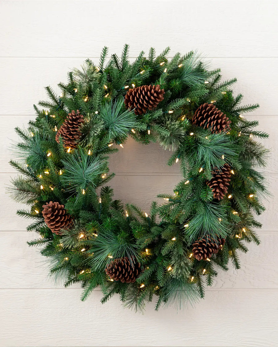 Guirlanda de Natal 90 cm com LED, Pinhas e Folhagens Verdes