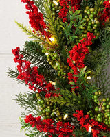 Guirlanda de Natal 90 cm com LED, Folhagens Verdes e Frutas Vermelhas - Imagem 4