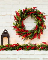 Guirlanda de Natal 90 cm com LED, Folhagens Verdes e Frutas Vermelhas - Imagem 2