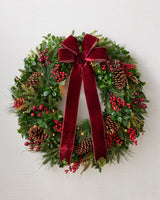 Guirlanda de Natal 90 cm com LED, Laço Bordô, Pinhas e Frutas Vermelhas - Imagem 1