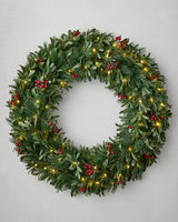 Guirlanda de Natal 90 cm com LED, Folhagens Verdes e Frutas Vermelhas - Imagem 1